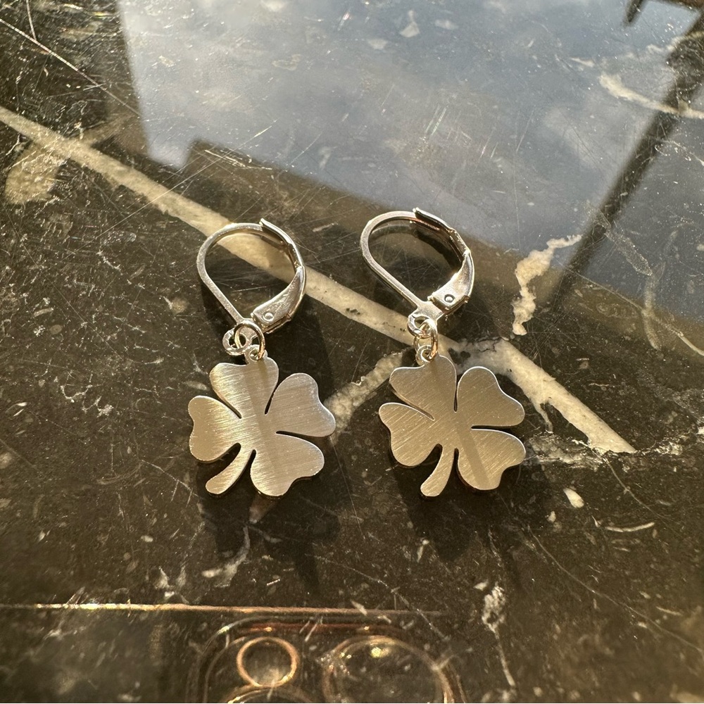 GOOD LUCK ♡ SILVER Stainless Steel Earrings - Picture 4 of 6